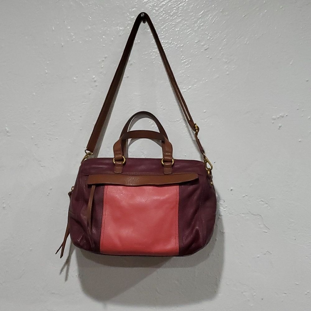 Fossil Leather Bag in Burgundy & Pink